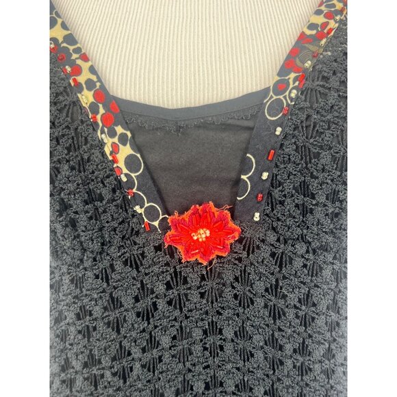 Vintage Free People Black Crochet Drop Waist Boho Whimsygoth Mini Dress 90s Y2K - Picture 4 of 16